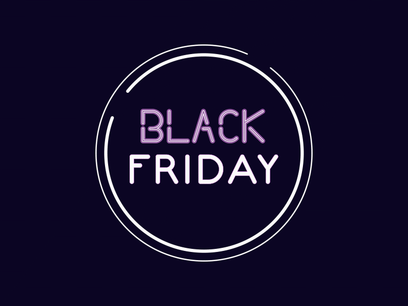Black Friday Neon Tag [Lottie File] animation black black friday blink circle discount friday holiday lettering lines lottie lottiefiles neon november off purple sale sign tag white