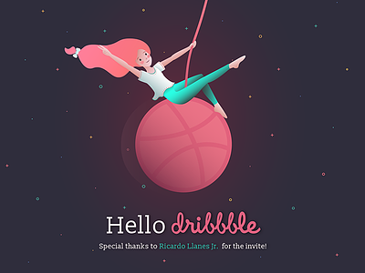Hello dribbble character design debut dribbble fabulous first shot girl hello illustration pink space wrecking ball