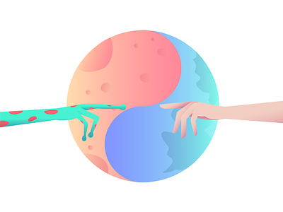 Connection alien circle connection earth fingers gradient hand illustration mars planet touch yin yang