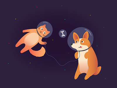 Space Pets cat character design corgi cute dog illustration pets space stars