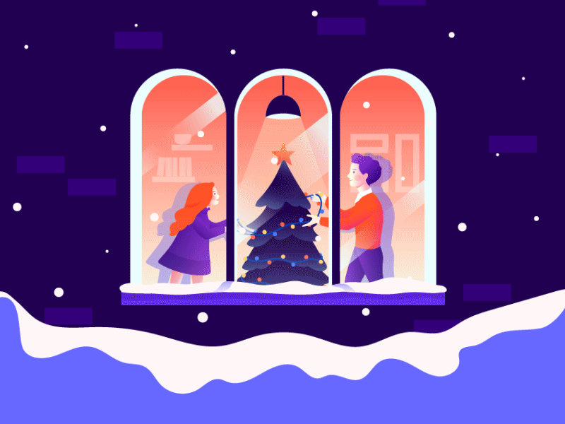 Winter magic character christmas christmas tree couple gif illustration snow snowing vector window winter