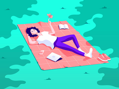 Moment of bliss butterfly character chill enjoy flat illustration laydown male meditate park relax spring vector