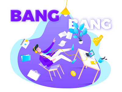 Bang! character creative design float graphic design illustration illustrator office purple vector work workflow