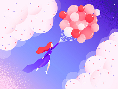 Sweet escape baloons candy character clouds cotton fly flying girl illustration sky ui vector