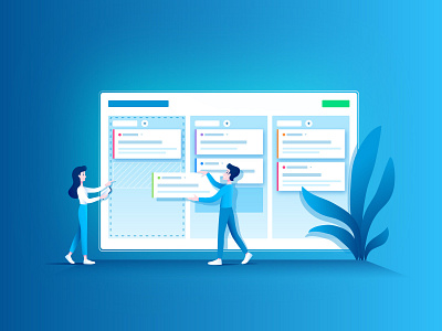 Roadmap tool blue character collaborate design goals illustration organize plan tool ui vector web