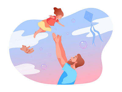 Fatherhood character childhood cute dad fun illustration kid love parent play sky vector