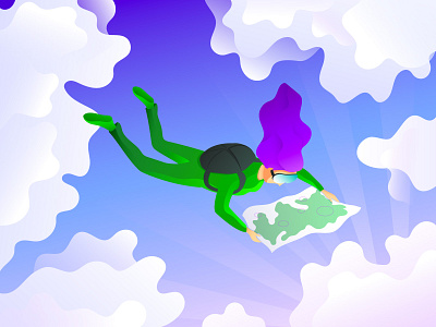 Skydiving adventure character clouds fall fly girl illustration jump map sky skydive vector