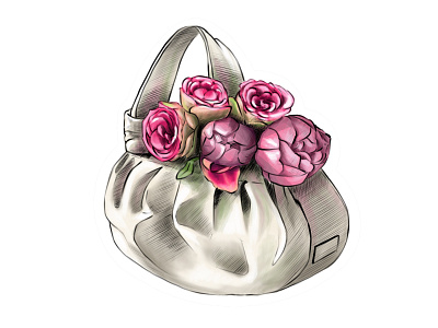 Handbag with peonies (color)