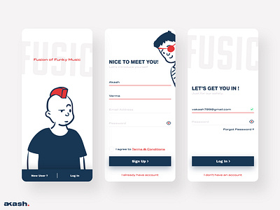Fusic Sign Up - Daily UI #001 001 adobe xd akash dailyui dailyuichallenge design dribbble hireme interaction design minimal typography ui ui ux ux