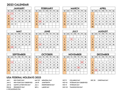 2023 Calendar Printable One Page by Victoria R. Leeds on Dribbble