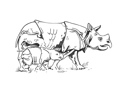 Pencil Drawing  — Rhinos