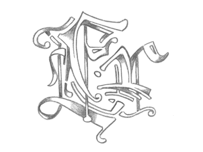 Lettering — Decorated decorated enlarged graphics initial lettering pencil sketch