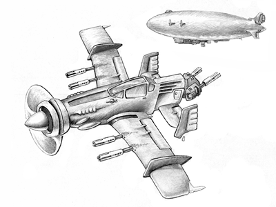 Crimson Skies — Fairchild F611 Brigand aircraft dieselpunk drawing graphics pencil sketch tutorial