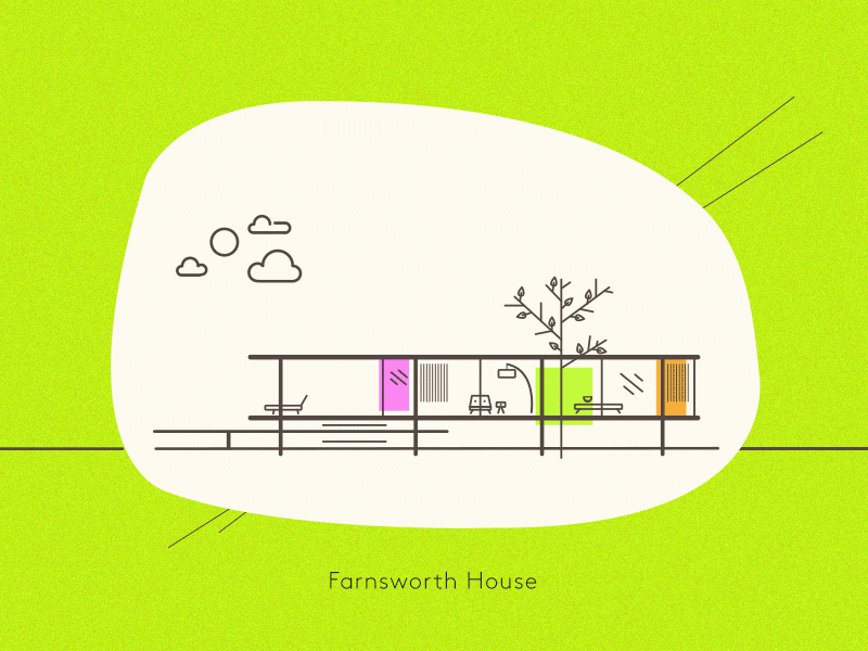 WIP Farnsworth Love architecture chicago flat furniture geometric house illustration minimal mod nature retro