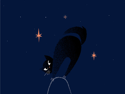 HISS! black cat cute halloween illustration minimal stars texture