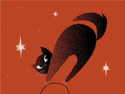 HISS! black cat cute halloween illustration minimal simple stars texture vector