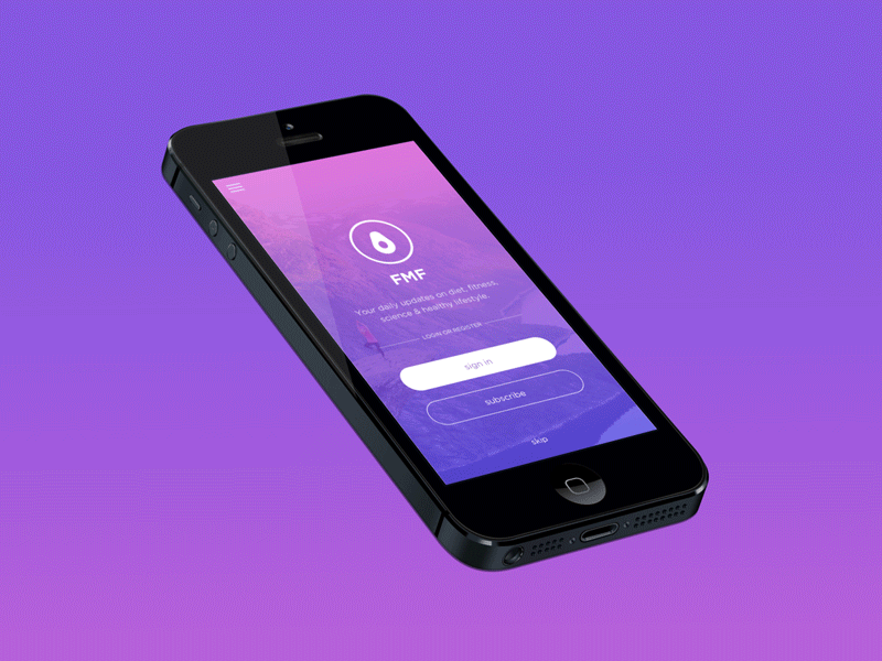 FMF App Demo app fitness gradient health icons mobile pink purple science ui ux
