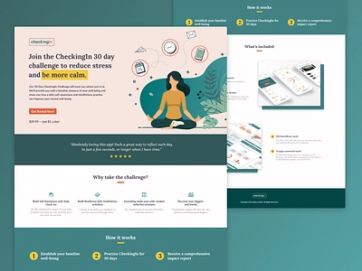 30 day wellness challenge landing page 30daychallenge copywriting illustration landing page design landingpage meditation ui design wellness wellness app