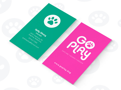 Go Play - Doggy Daycare branding business card daycare dog green illustration logo pawprint pet pink