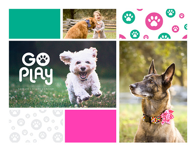 Go Play Moodboard branding daycare design dog green illustration logo paw pawprint pet