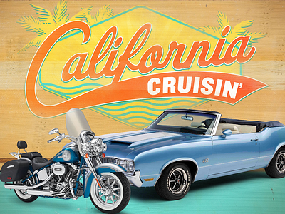 California Cruisin beach boys california car classic cruisin motorcycle palm surfing trees typography