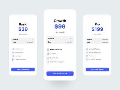 Pricing app design ui ux