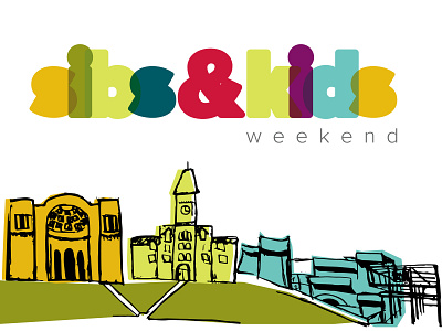 Sibs & Kids Weekend Mark building college color design illustration kids logo university
