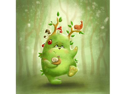 My little forest spirit) art card cartoon character character childrenbook illustration illustration