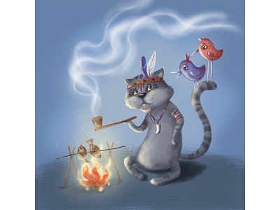 If the cat is the leader of the tribe))) art card cartoon character character childrenbook illustration illustration