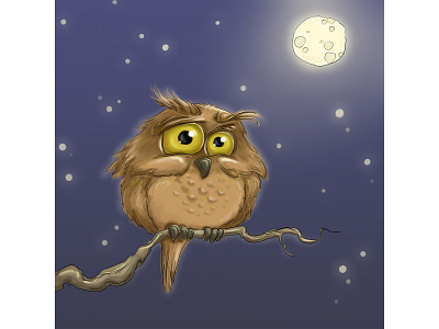 The owl under moon. art card cartoon character character childrenbook illustration illustration