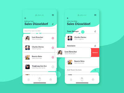 Team configuration page app lists mobile ui uiux ux