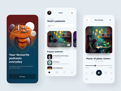 Podcast app 2023 aesthetic app design audio audiobook figma functional interaction learning listening minimal mobile ui music app podcast streaming trend ui ux uxdesign