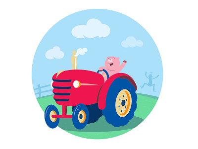 Wild One animal cartoon cute farm farmer funny pig tractor