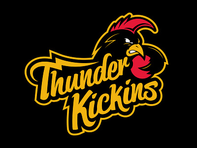 Thunder Kickins animal ball beak cartoon chicken feathers kickball logo mascot red sports yellow