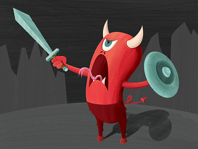 Demon Barbarian cartoon demon illustration art scream shield sword