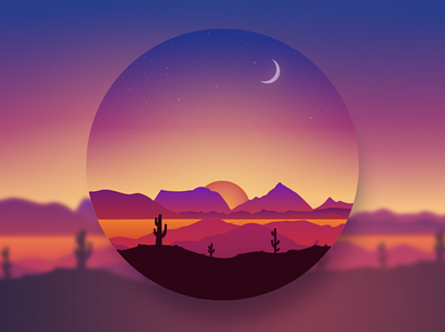 Twilight hour cactus collage cut desert gradient landscape landscape illustration moon mountains sky sunset travel