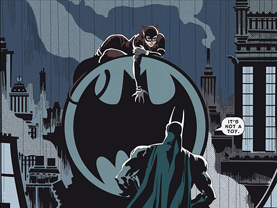 Batman & Catwoman vector illustration batman batsignal catwoman comics dc comics gotham illustration night poster