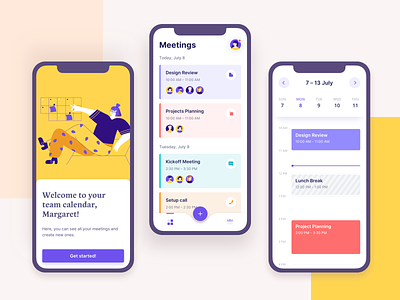 Meeting Scheduler app calendar cards clean colored events illustration interface ios app meeting mobile mobile app design mobile design pallete product design schedule ugem ui users ux