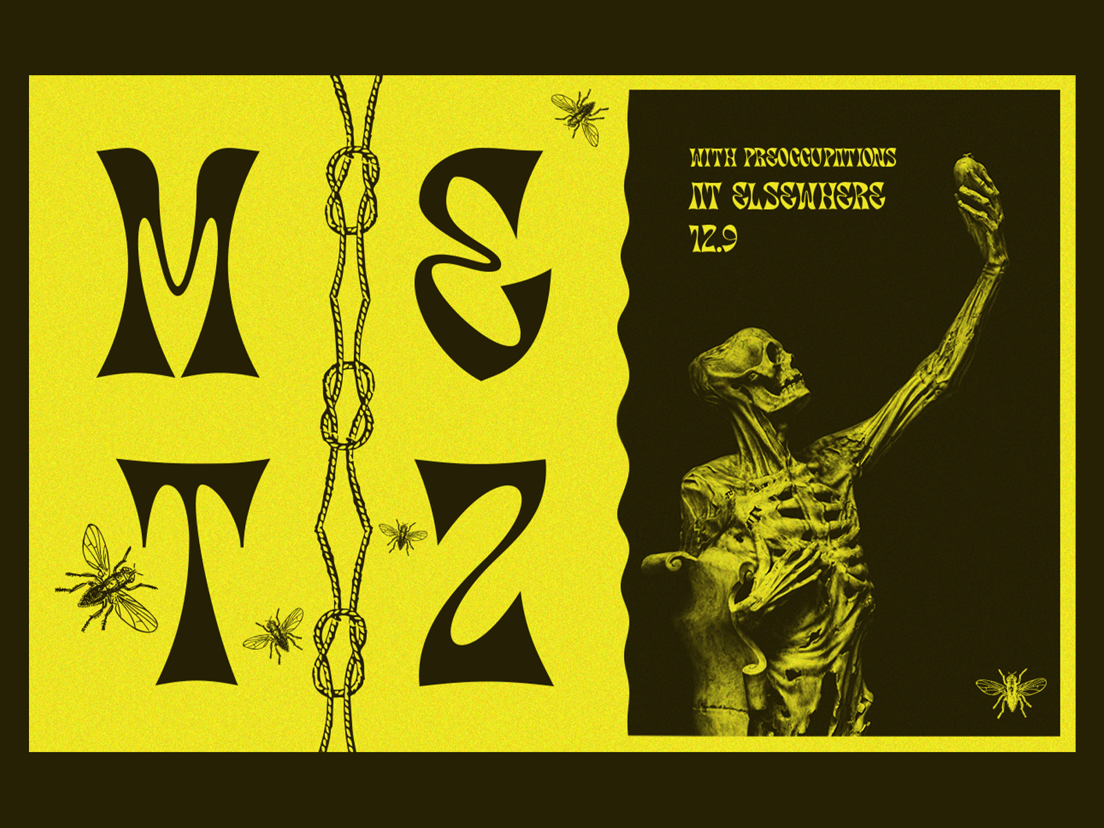 Metz brooklyn elsewhere metz noise yellow yellow and grey flies fly skull vectors design collage typography poster design show poster art direction digital design graphic design