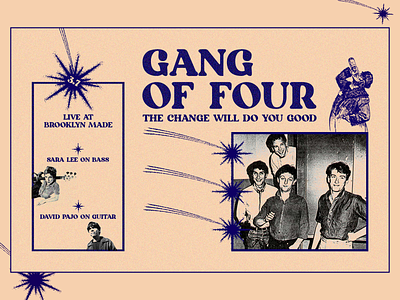 Gang Of Four art direction blue and pink collage david pajo digital design gang of four graphic design large type poster design sara lee shooting stars show poster typography