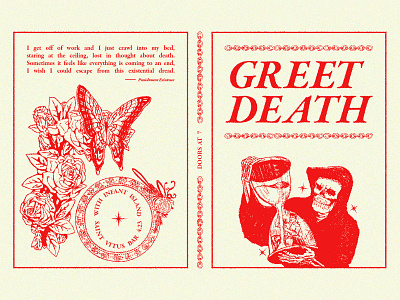 Greet Death art direction beige digital design garamond graphic design greet death off white poster design red letters show flyer show poster typography