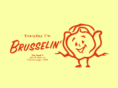 Everyday I'm Brusselin' 1950s 50s ad character bar branding food illustration restaurant retro tshirt vegetable vintage