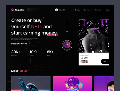 NFTs - Web design art clean crypto dark design digital exchange interface market market place minimal nft nft shop nft web site online shop shop ui ui ux web web design