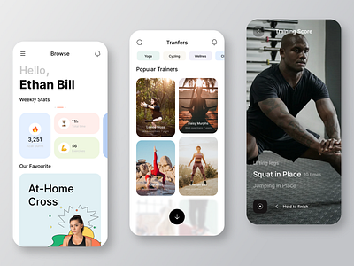 Fitness App - Mobile Design activity app clean coach design fitness gym health minimal mobile mobile design running sport tracker trainer training ui ui ux workout yoga