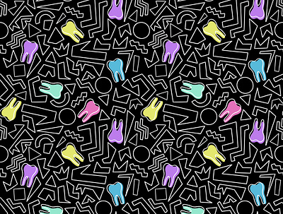 Memphis Molars - black 80s dental dental background dental pattern dental print dental wallpaper dentist geometric memphis pattern seamless file