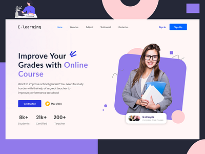 E-Learning landing page branding design education figma graphic design homepage illustration landing page online learning top design typography ui uiux ux