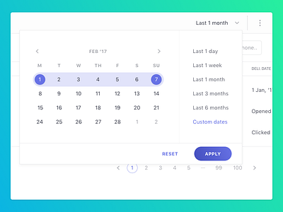 Date picker analytics app dashboard date picker flat design ui ux web