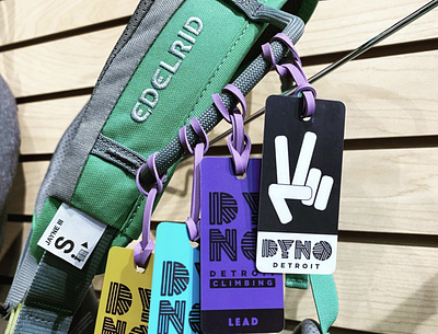 DYNO Climbing Tags branding climbing logo design merch design tags