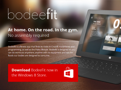 BodeeFit App Windows 8 Landing Page app fitness landing page web windows 8