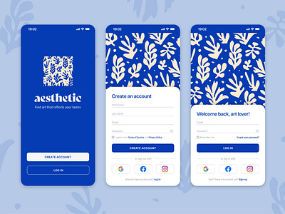 Sign up and log in screens - app mockup app app design art branding figma graphic design log in login onboarding sign up signup social media splash screen typography ui ux